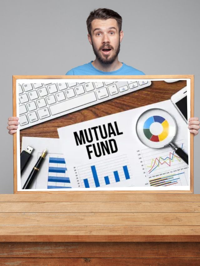 A man holding a board with mutual funds poster